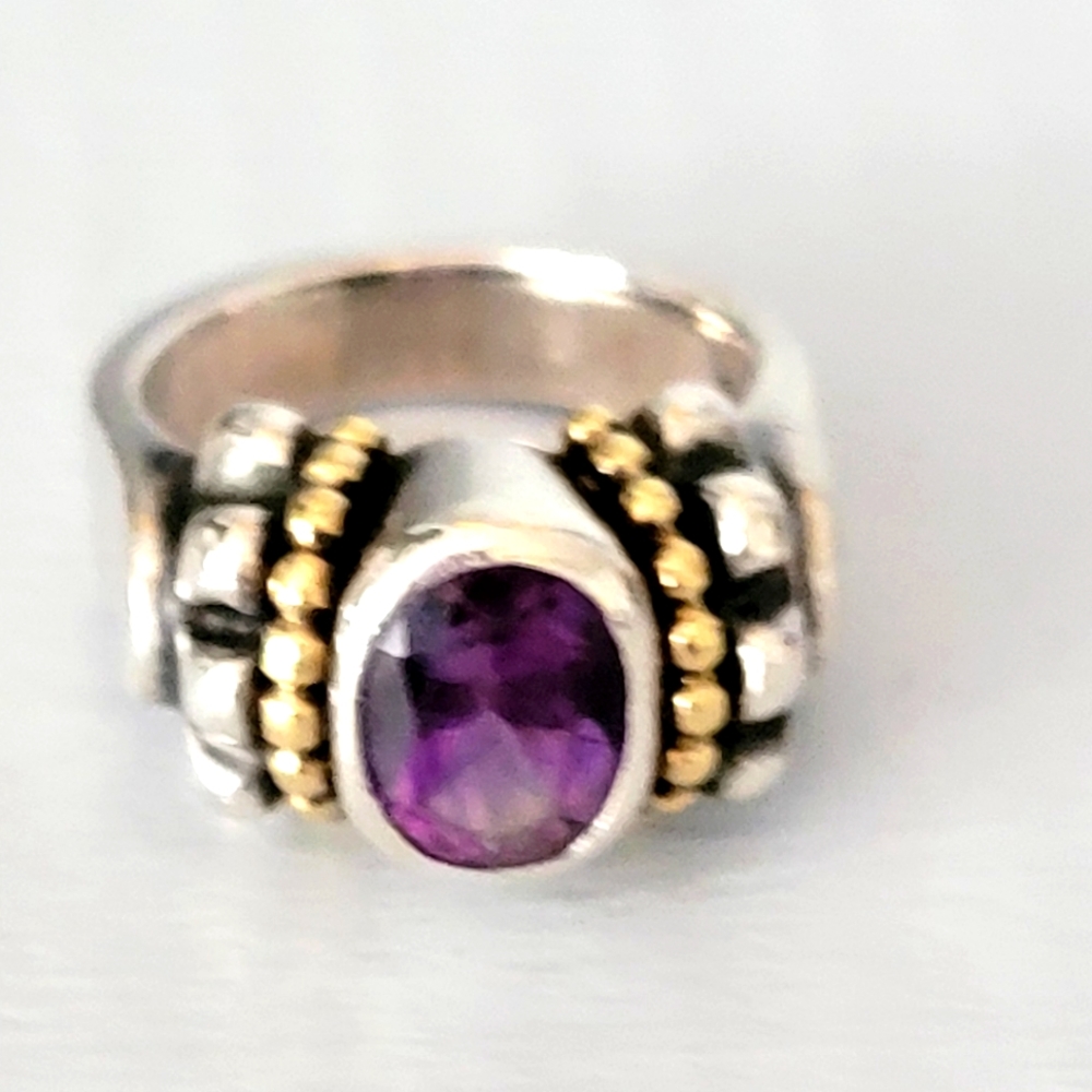 LAGOS CAVIAR TWO-TONE AMETHYST RING
